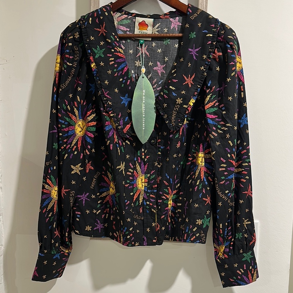 FARM Rio Orange Yellow Graphic Fitted Blouse